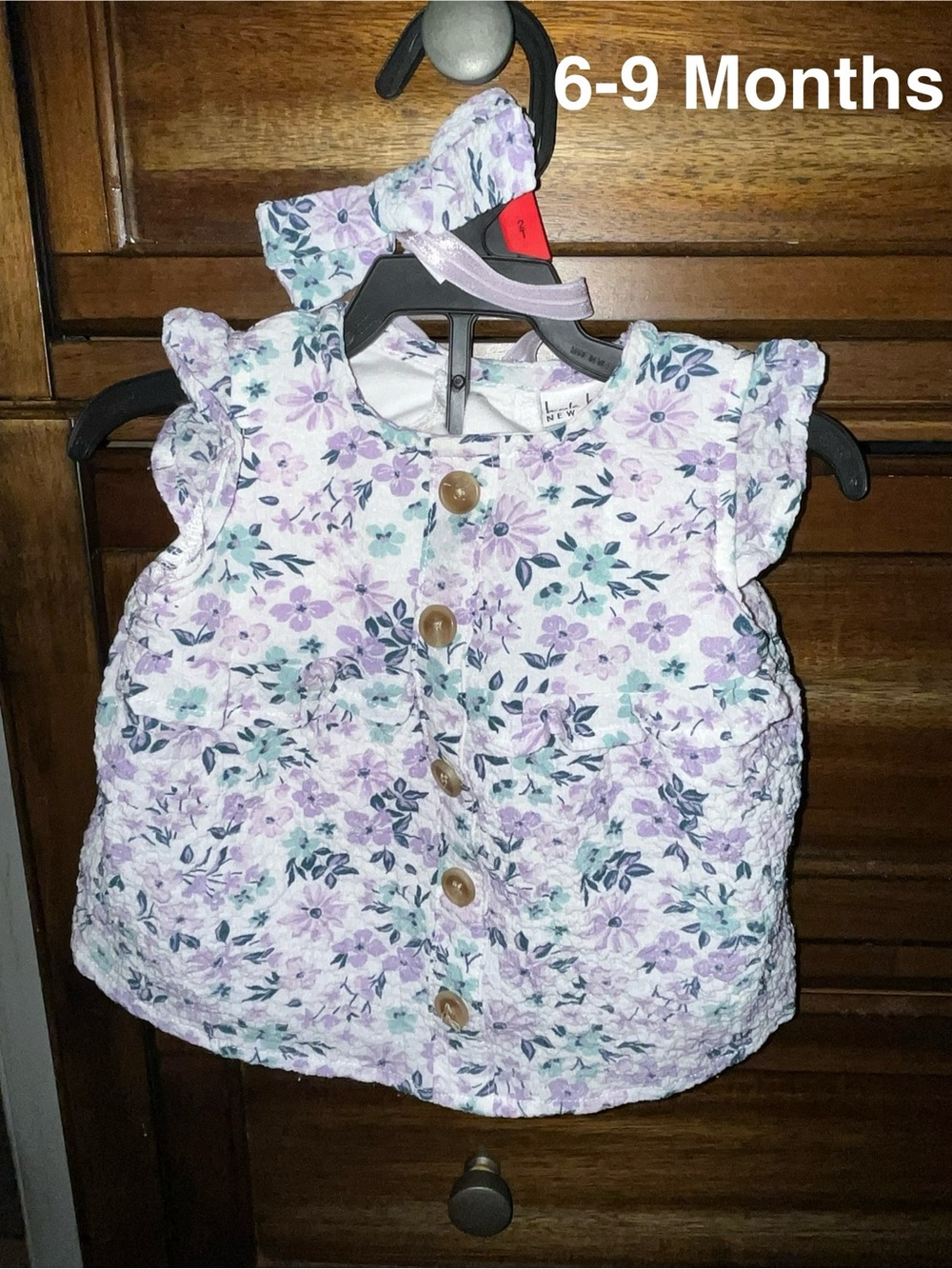 Baby Floral Button-Front Dress with Headband - Lavender Floral